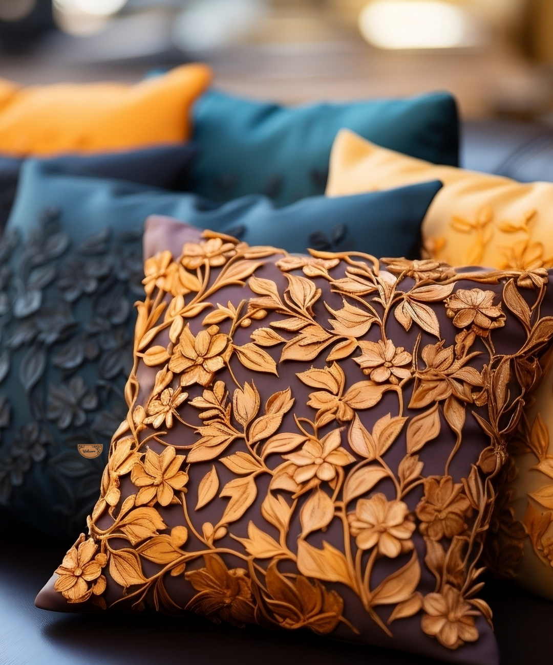 Floral Cushion Set - Golden Blue